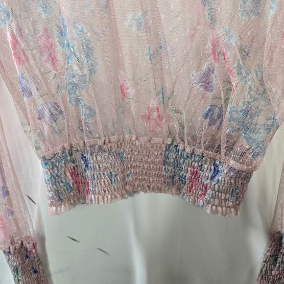 L.I.F.E Love is for Eternity Pink Floral Sheer Puff Sleeve Blouse Top Medium - Picture 3 of 9